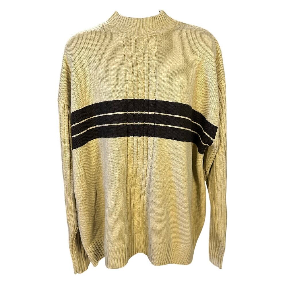 Jordan Craig Beige and Black High Neck Cable Knit Sweater Size 2XL